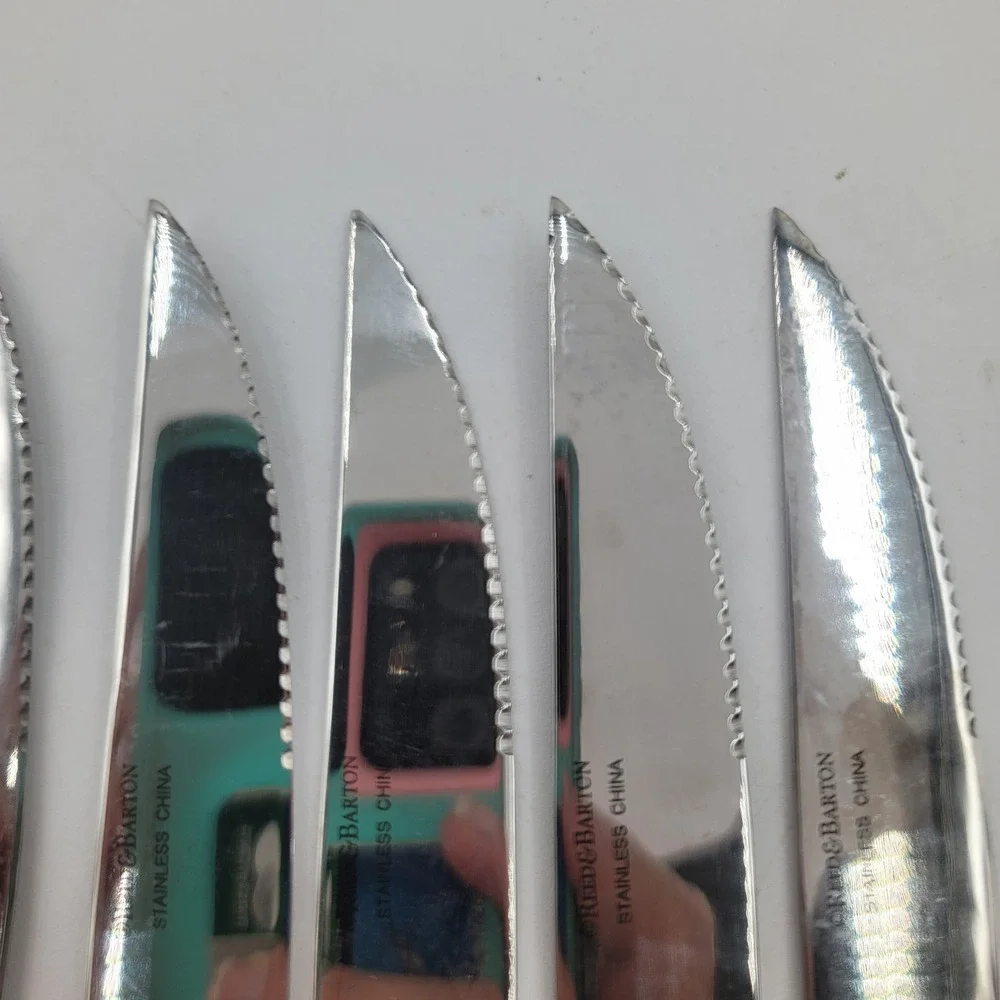 7 Reed & Barton ROYAL BRAID Stainless Steel Knives Serrated Blade Beaded Handle